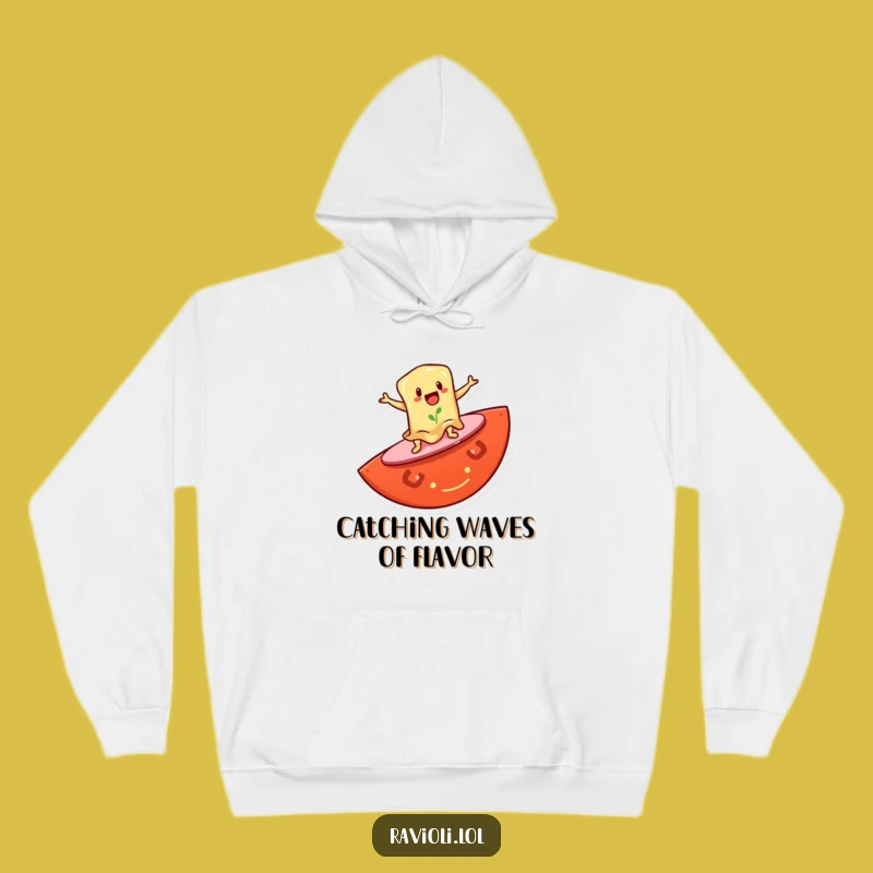Cozy Funny Ravioli Surf Hoodie: Warm and Hilarious Gift for Foodie Surfers