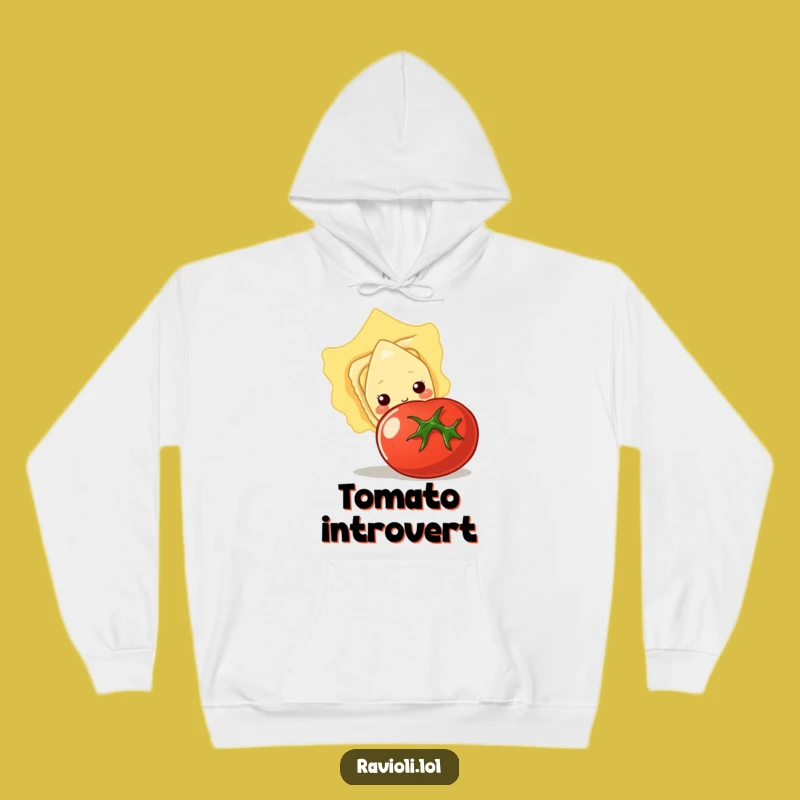 Funny Shy Ravioli Tomato Hoodie - Cozy Comfort with a Peek of Humor