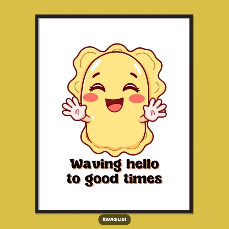 Excited Ravioli Wall Art Free Printable: Waving Pasta Downloadable Poster for Fun Decor