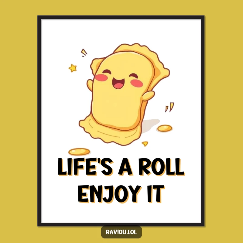 Free Printable Funny Ravioli Wall Art: Rolling Pasta Humorous Downloadable Art