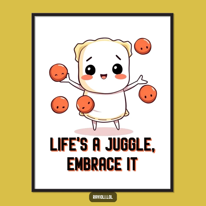 Free Printable Wall Art: Juggling Ravioli Character, Funny Downloadable Decor for Kitchen