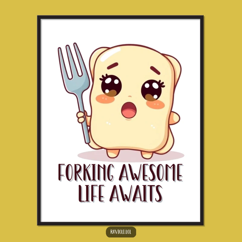 Free Printable Wall Art: Surprised Ravioli & Giant Fork, Funny Downloadable Decor