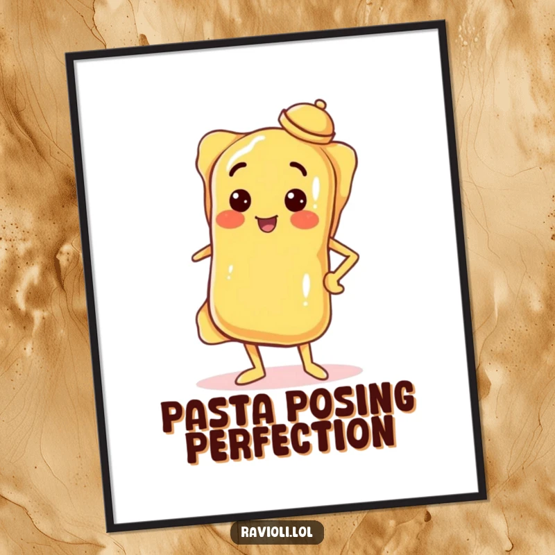 Funny Free Printable Wall Art: A ravioli strikes a confident pose, hand on hip, tiny hat tilted, exuding cool.