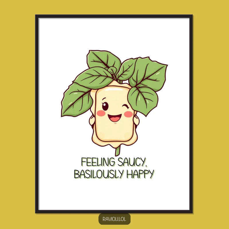 Funny Free Printable Wall Art: Ravioli Behind Basil, Quirky Italian Food Downloadable Art