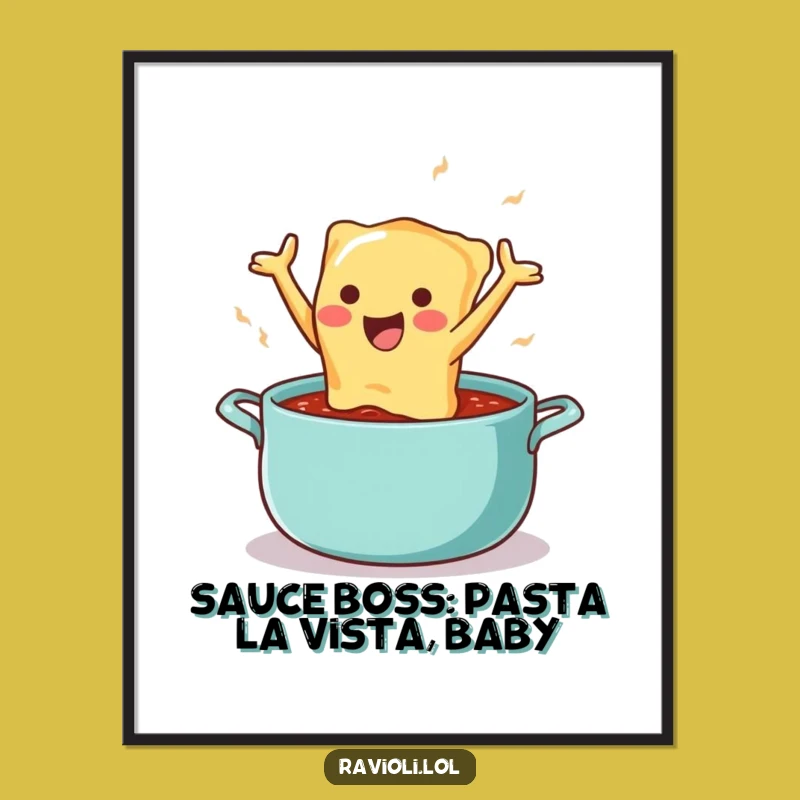 Free Printable Wall Art: Funny Ravioli Leaping into Sauce, Quirky Downloadable Decor