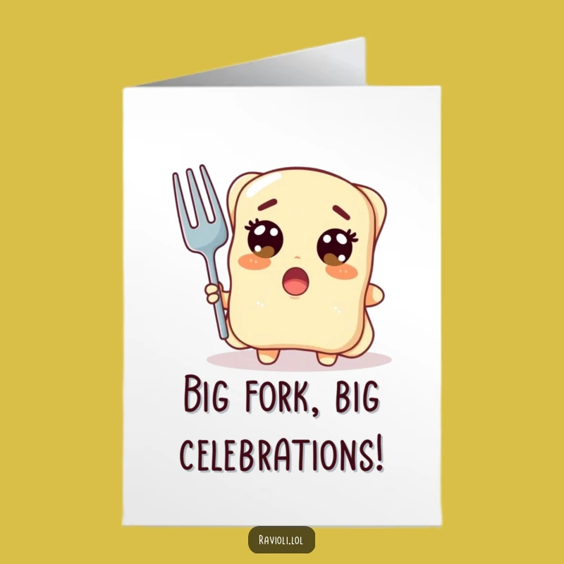 Free Printable Birthday Card: Surprised Ravioli & Fork, Hilarious Downloadable Gift
