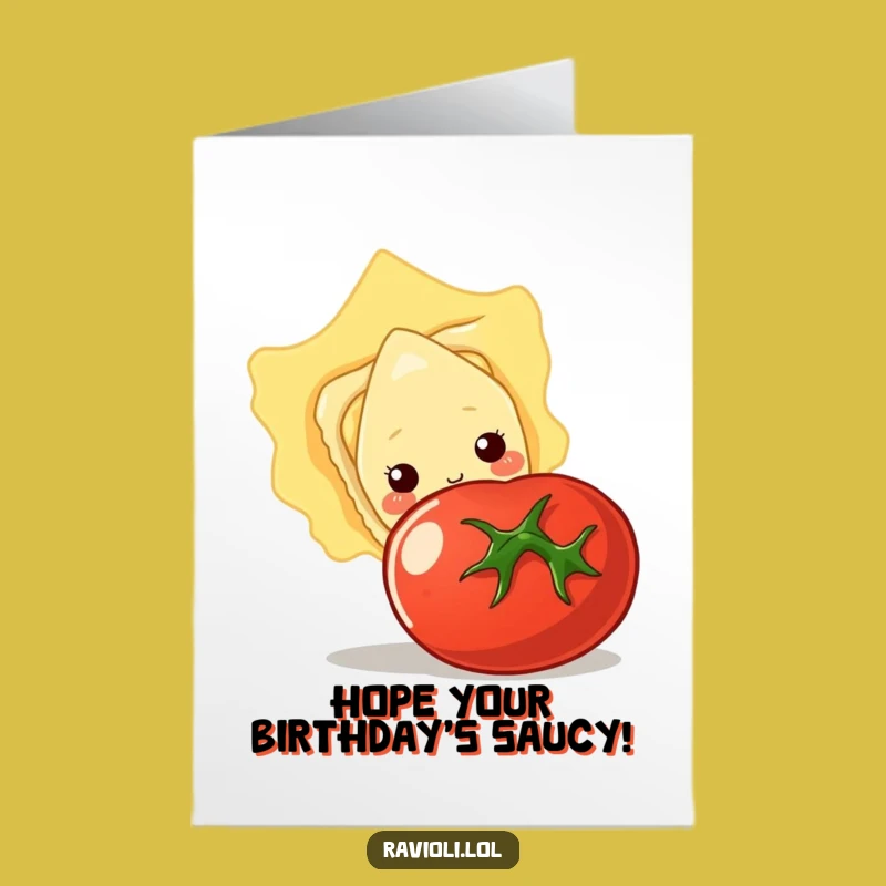 Free Printable Birthday Card: Shy Ravioli Tomato Hide & Seek - Sweet Downloadable Wish!
