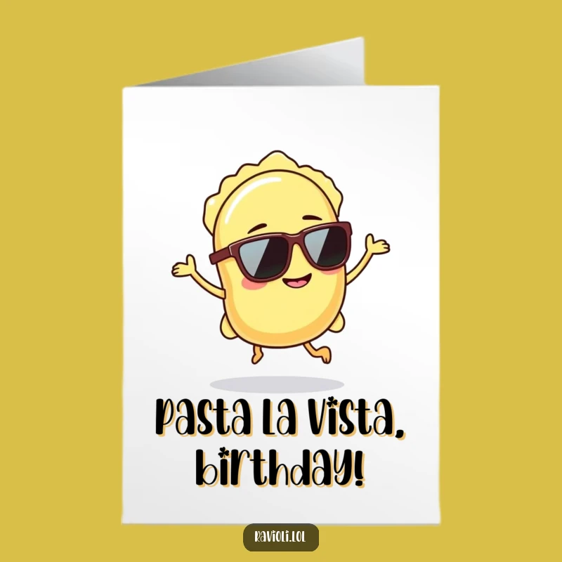 Free Printable Birthday Card: Funny Ravioli Sunglasses Hop! Downloadable Fun Gift