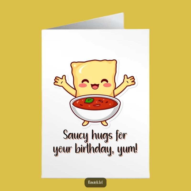 Free Printable Birthday Card: Ravioli Loves Marinara, Italian Food Hug, Downloadable Funny Gift