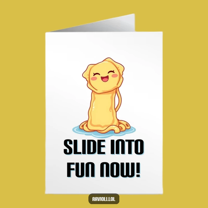 Free Printable Birthday Card: Laughing Ravioli Waterslide, Fun Downloadable Gift for All Ages