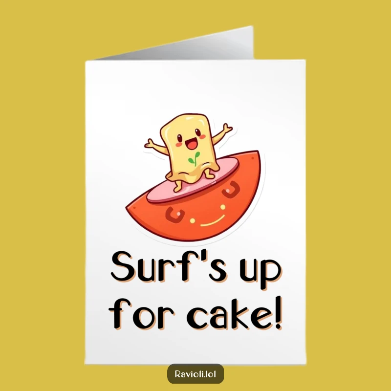 Free Printable Ravioli Surfing Birthday Card: Ride the Waves of Fun!