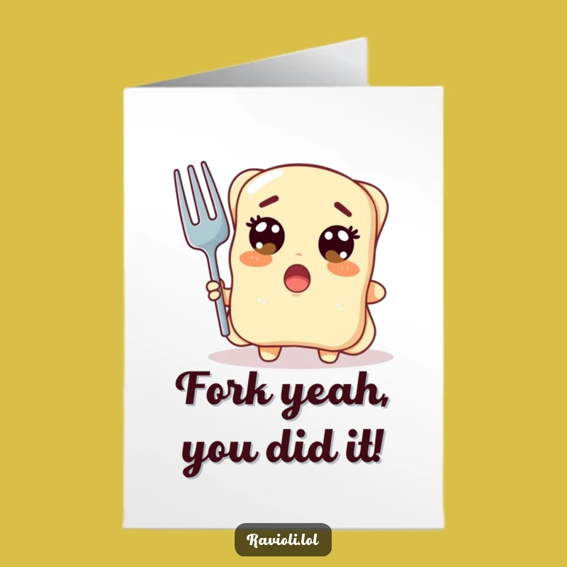 Free Printable Congratulations Card: Shocked Ravioli & Fork, Funny Downloadable Gift
