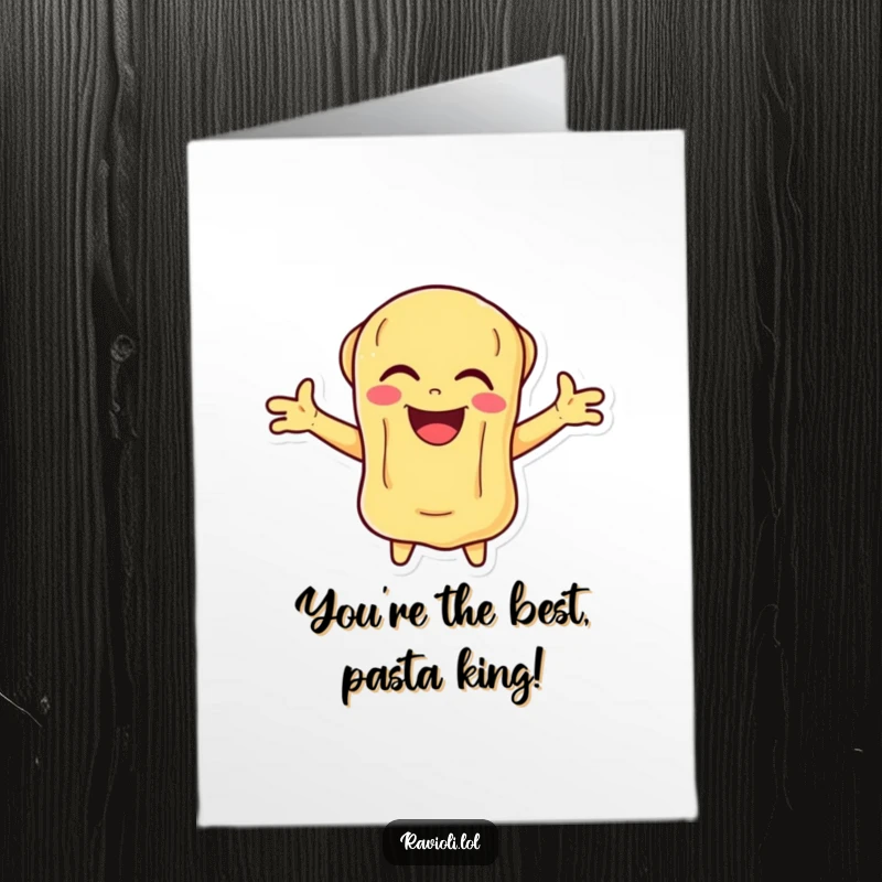 Funny Free Printable Ravioli Congratulations Card: A ravioli character throws their arms out in vibrant laughter, cheering for your success.