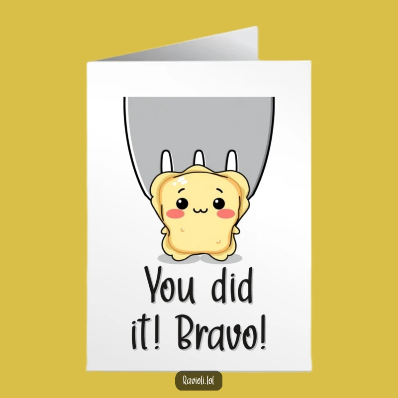Free Printable Congrats Card: Shy Ravioli Says It, Funny Downloadable Gift for Any Achievement