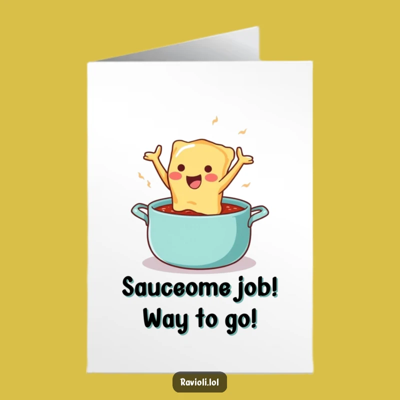 Free Printable Congrats Card: Ravioli's Sauce Dive, Humorous Downloadable Gift