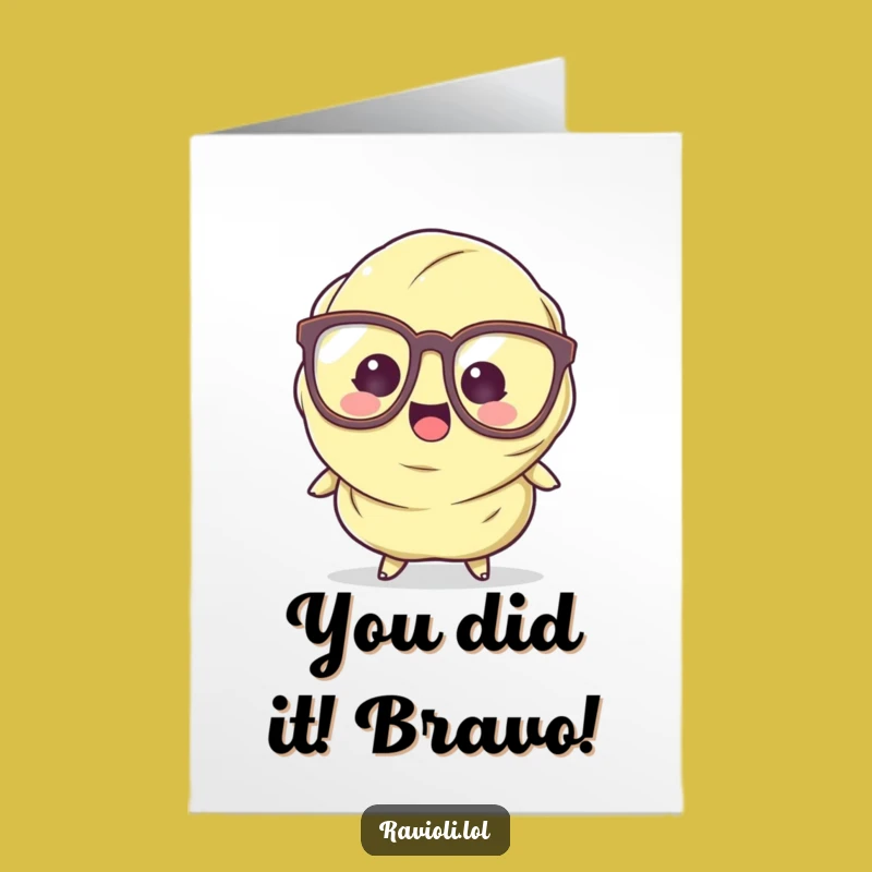 Free Printable Ravioli Congrats Card: Goofy Glasses Tripping Humorous Downloadable Gift
