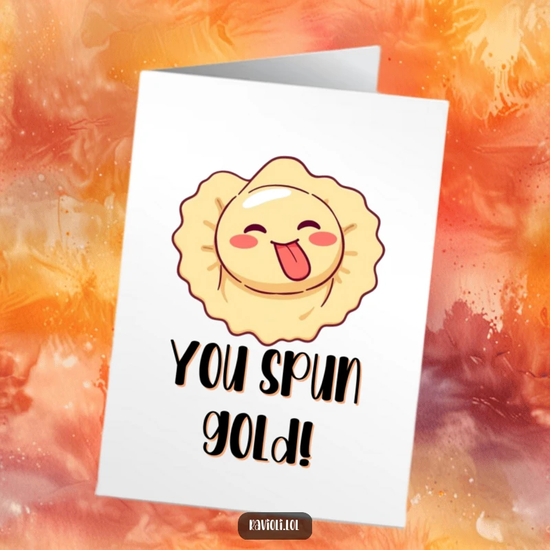 Funny Free Printable Congratulations Card: A silly ravioli spins around with its tongue sticking out.
