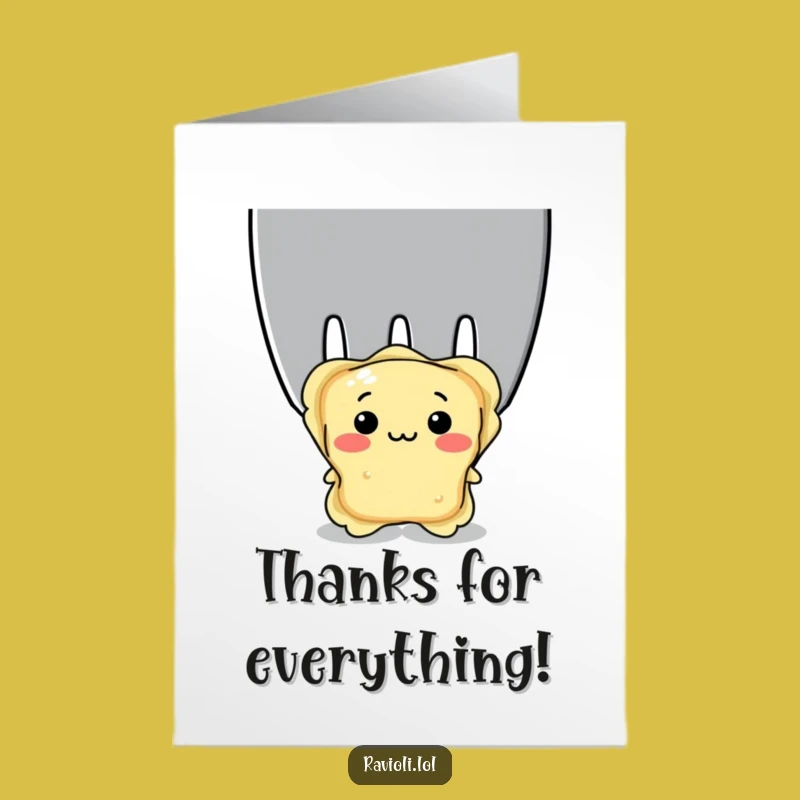 Free Printable Thank You Card: Shy Ravioli Expresses Gratitude, Funny Downloadable Gift