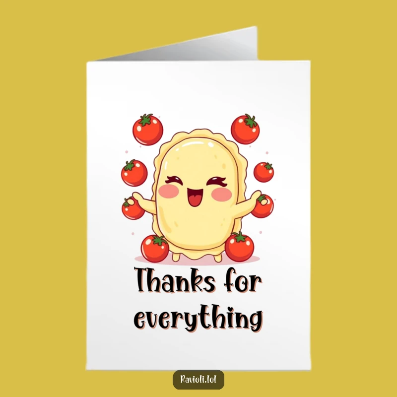 Free Printable Thank You Card: Juggling Ravioli Thanks, Charming Downloadable Gift