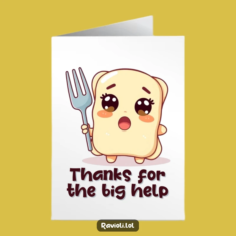 Free Printable Thank You Card: Surprised Ravioli, Giant Fork Thanks, Downloadable Gift