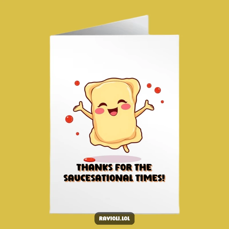 Free Printable Ravioli Thank You Card: Dancing Pasta Thanks, Downloadable