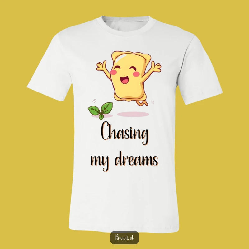 Funny Ravioli Chasing Basil T-Shirt - Playful Pasta Pursuit