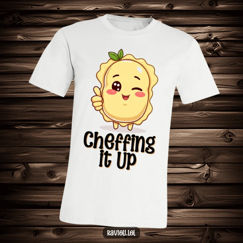 Funny ravioli character giving a wink and a thumbs up, a cool and funny t-shirt design.