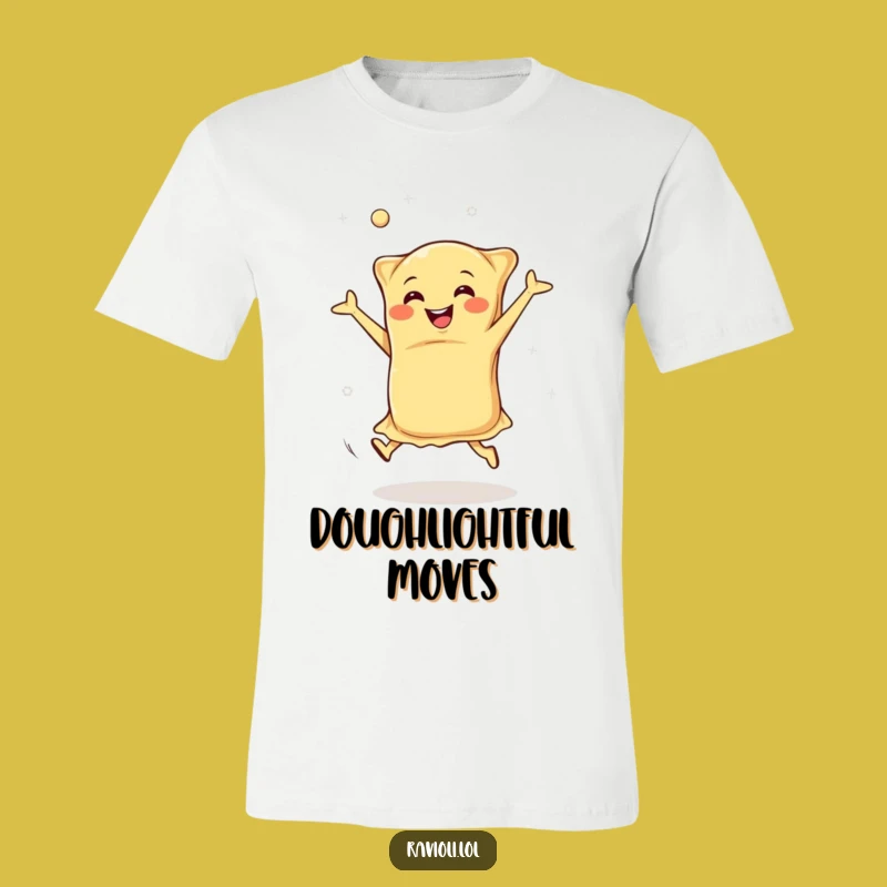 Funny Happy Ravioli T-Shirt: Dynamic Italian Pasta Doing Cartwheels, Awesome Humorous Gift