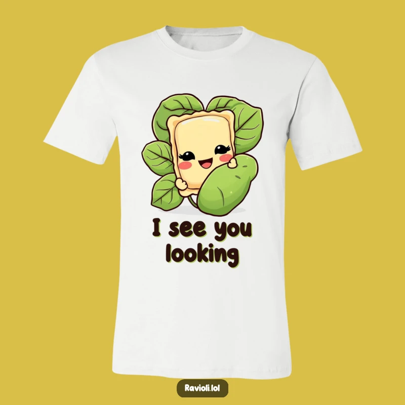 Funny Ravioli Peeking Basil Tee - Hilarious Italian Pasta Lover Shirt