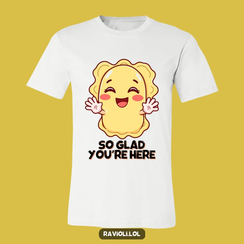 Funny Ravioli Waving Hand T-Shirt: Joyful Cartoon Character Tee Gift