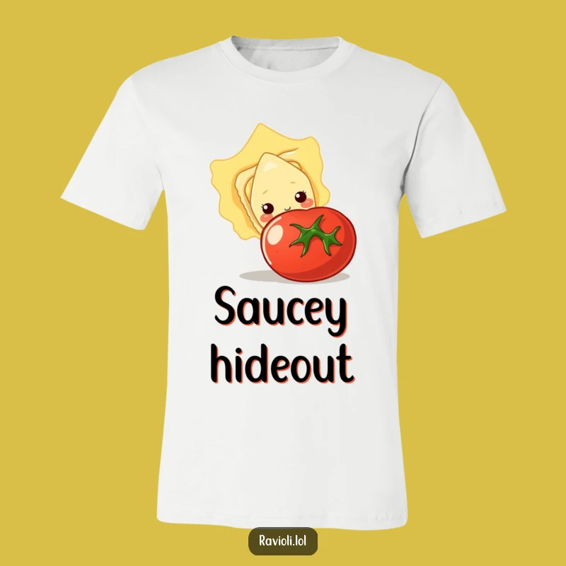 Funny Shy Ravioli Tomato T-Shirt - Cute Peek-a-Boo Pasta Apparel