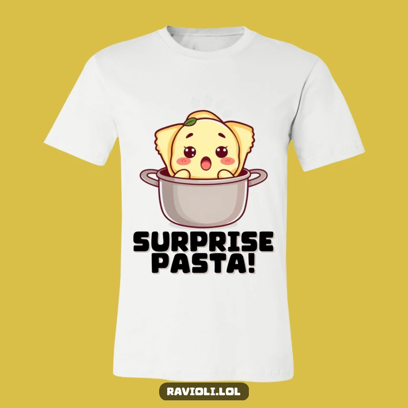 Funny Surprised Ravioli Pot T-Shirt - Pop-Up Pasta Humor Tee