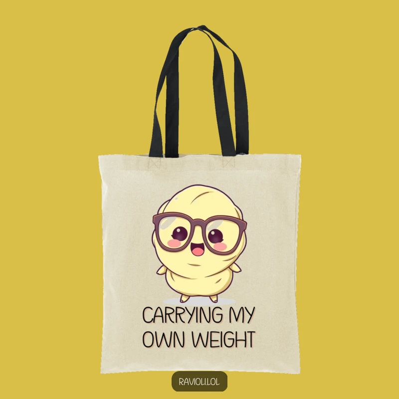 Funny Ravioli Tote Bag: Tripping Character with Glasses, a Quirky Shopping Gift