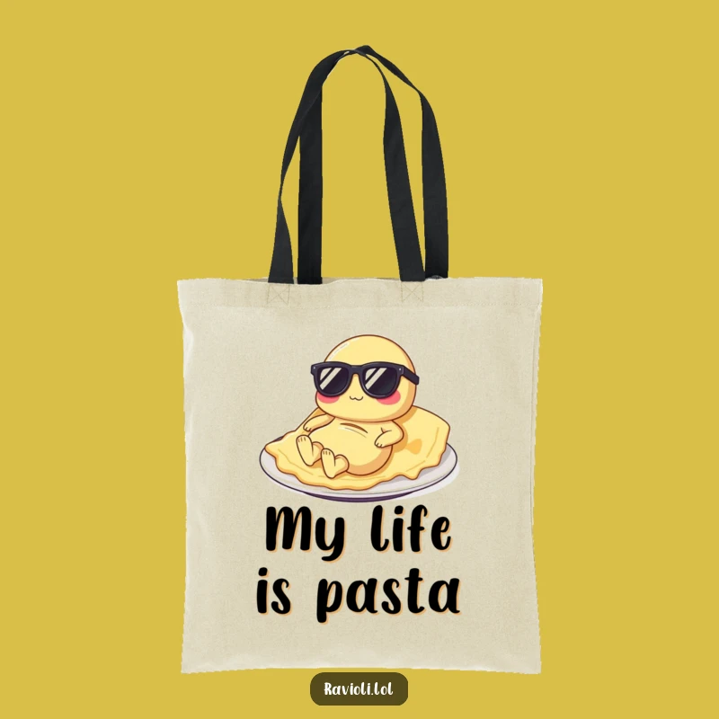 Funny Ravioli Sunglasses Tote Bag: Chic Italian Food Character Accessory