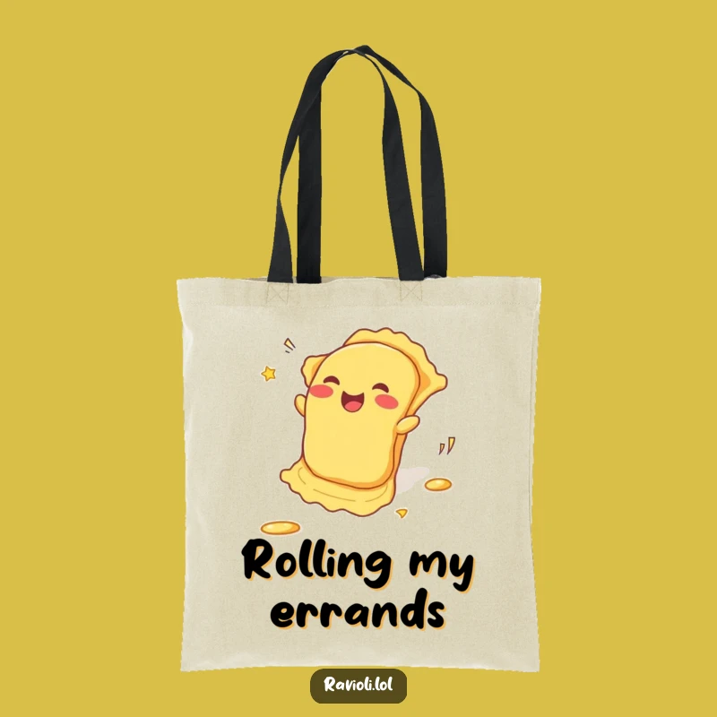 Funny Rolling Ravioli Tote Bag: Pasta's Joyful Descent, Ideal Funny Gift for Shoppers